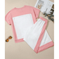 Laurabell White Two-tone Color Block Patchwork Tee Drawstring Loose Pant Set