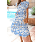 SALE!!!  Kamilla Sky Blue Tropical Botanic Print Flutter Sleeve Vacation Long Dress