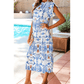 SALE!!!  Kamilla Sky Blue Tropical Botanic Print Flutter Sleeve Vacation Long Dress