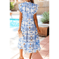SALE!!!  Kamilla Sky Blue Tropical Botanic Print Flutter Sleeve Vacation Long Dress