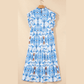 SALE!!!  Kamilla Sky Blue Tropical Botanic Print Flutter Sleeve Vacation Long Dress