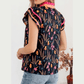 SALE!!!  Lillibeth Black Floral Print Contrast Trim Tiered Ruffled Short Sleeve Blouse
