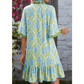 Tilda Sky Blue Botanical Floral Print Frilled Trim V Neck Button Front Loose Dress