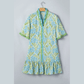 Tilda Sky Blue Botanical Floral Print Frilled Trim V Neck Button Front Loose Dress