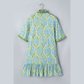 Tilda Sky Blue Botanical Floral Print Frilled Trim V Neck Button Front Loose Dress