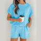 Hadlee Light Blue Puffy Loose Top Drawstring Shorts 2pcs Outfit