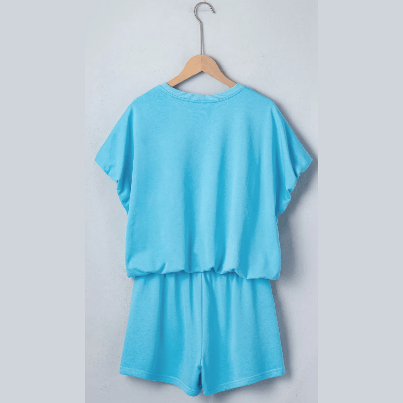 Hadlee Light Blue Puffy Loose Top Drawstring Shorts 2pcs Outfit
