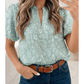 Mindi Iceland Blue Floral Textured Jacquard Puff Sleeve Blouse