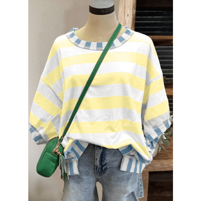 Skylyn Yellow Stripe Exposed Seam Contrast Patchwork Oversized Top