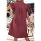 Aimee Red Sandalwood Frilled Detail Button Down Ruffle Short Sleeve Denim Mini Dress