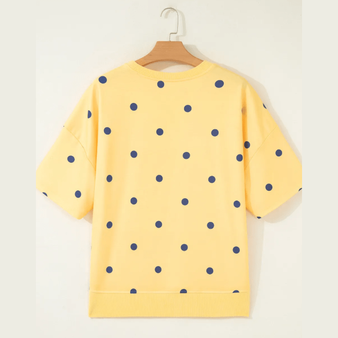 Stefani Yellow Polka Dot Print Crossed Seam Detail Oversize Tee