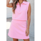 Tanja Pink Solid Color Sleeveless Zipper Tank and Skort Set
