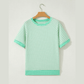 Vennie Green Stripe Colorblock Trim Round Neck Short Sleeve Tee