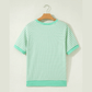 Vennie Green Stripe Colorblock Trim Round Neck Short Sleeve Tee