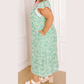 Kedra Green Plus Size Contrast Trim Flutter Sleeve Floral Kaftan Maxi Dress