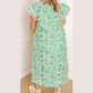 Kedra Green Plus Size Contrast Trim Flutter Sleeve Floral Kaftan Maxi Dress