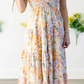 RTS Orange Floral Bubble Sleeve V Neck Flared Maxi Dress