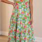 RTS Green Floral Print V Neck Short Puff Sleeve Cotton Maxi Dress