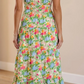 RTS Green Floral Print V Neck Short Puff Sleeve Cotton Maxi Dress