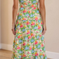 RTS Green Floral Print V Neck Short Puff Sleeve Cotton Maxi Dress