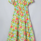 RTS Green Floral Print V Neck Short Puff Sleeve Cotton Maxi Dress