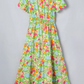 RTS Green Floral Print V Neck Short Puff Sleeve Cotton Maxi Dress