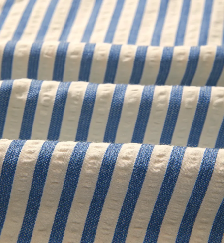 RTS Sky Blue Stripe Color Block Detail V Neck Short Sleeve Blouse