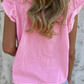 RTS Bonbon Pink Lace Detail Flutter Sleeve Pleated Round Neck Blouse