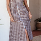 SALE!!!  Blakely Coffee Plaid Print Full Zipper Cinched Waist Fit Flare Sleeveless Maxi Dress