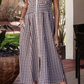 SALE!!!  Blakely Coffee Plaid Print Full Zipper Cinched Waist Fit Flare Sleeveless Maxi Dress