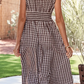 SALE!!!  Blakely Coffee Plaid Print Full Zipper Cinched Waist Fit Flare Sleeveless Maxi Dress
