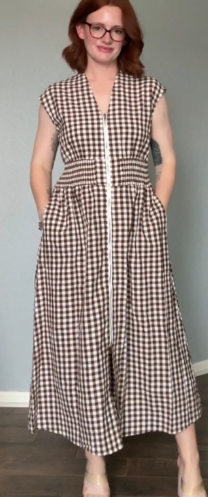 SALE!!!  Blakely Coffee Plaid Print Full Zipper Cinched Waist Fit Flare Sleeveless Maxi Dress