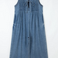Krista Dusk Blue Acid Wash Pintuck Tie V Neck Denim Wide Leg Jumpsuit