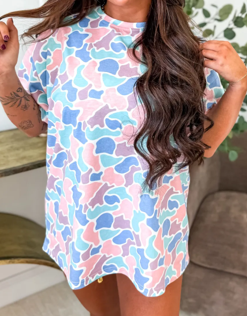 Livi Camouflage Print Preppy Fashion Tunic Tee