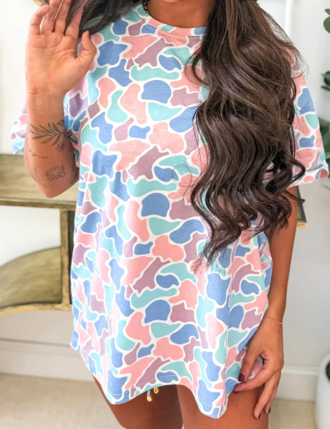 Livi Camouflage Print Preppy Fashion Tunic Tee