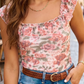 Feyre Retro Floral Ruffle Trim Square Neck Tank Top