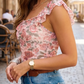 Feyre Retro Floral Ruffle Trim Square Neck Tank Top