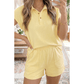 Kalin Yellow Loose Polo Tee Elastic Waist 2pcs Short Set
