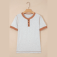 Marsia Grey Raw Seam Color Block Detail Buttoned Henley Tee