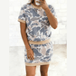 Lorna Retro Camouflage Color Block Trim Skort 2pcs Outfit