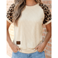Brylee Ribbed Color Block Leopard Contrast Sleeve Loose Tee