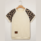 Brylee Ribbed Color Block Leopard Contrast Sleeve Loose Tee