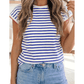 Simone Blue Stripe Contrast Trim Round Neck Cap Sleeve Tee