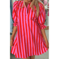 Ronica Stripe Half Button Puff Sleeve Loose Mini Dress