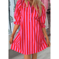 Ronica Stripe Half Button Puff Sleeve Loose Mini Dress