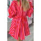 Ronica Stripe Half Button Puff Sleeve Loose Mini Dress