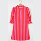 Ronica Stripe Half Button Puff Sleeve Loose Mini Dress