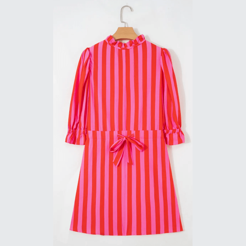 Ronica Stripe Half Button Puff Sleeve Loose Mini Dress
