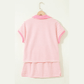 Jakota Pink Stripe Color Block Patchwork Polo Tee Drawstring Elastic Waist 2pcs Skort Set