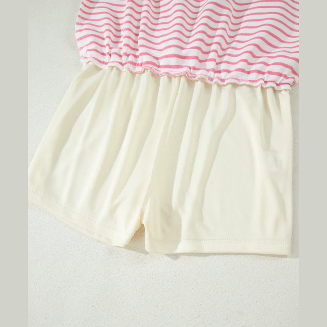 Jakota Pink Stripe Color Block Patchwork Polo Tee Drawstring Elastic Waist 2pcs Skort Set
